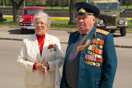 Kaliningrad, Russia - May 05, 2013 - veterans of the World War with his medals at street on during the victory celebrationのeditorial素材