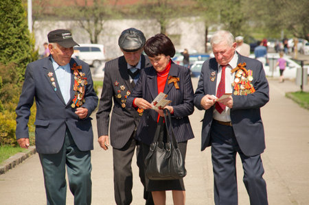 Kaliningrad, Russia - May 05, 2013 - veterans of the World War with his medals at street on during the victory celebrationのeditorial素材