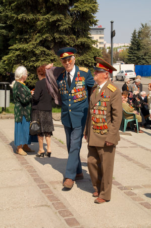 Kaliningrad, Russia - May 05, 2013 - veterans of the World War with his medals at street on during the victory celebrationのeditorial素材
