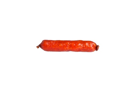 small smoked sausage isolated at a white backgroundの写真素材