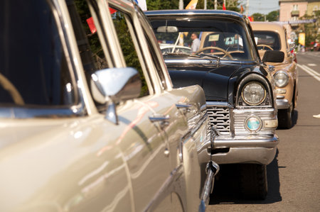 KALININGRAD, RUSSIA - JULY 14: retro cars at street on City Day of Kaliningrad celebration on July 14, 2013 in Kaliningrad, Russiaのeditorial素材