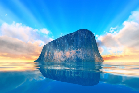iceberg in tranquil sea with clouds on skyの写真素材