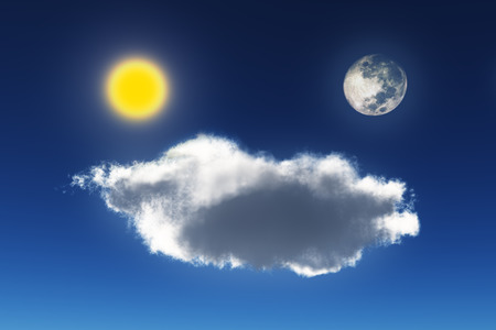 moon, sun and cloud symbol at sky backgroundの写真素材