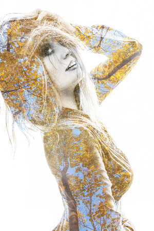 sensual pretty woman portrait with double exposure effectの写真素材