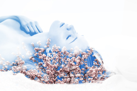 sensual pretty woman portrait with double exposure effectの写真素材