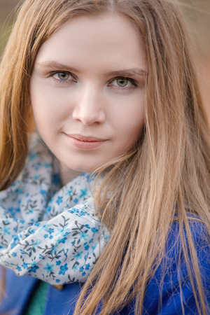 attractive woman with long hair portraitの写真素材