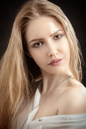 luxury girl posing with naked shoulderの写真素材