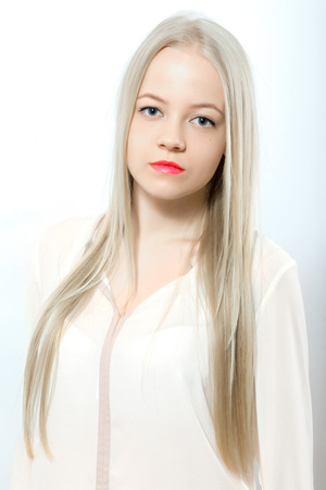 blond girl on white backgroundの写真素材