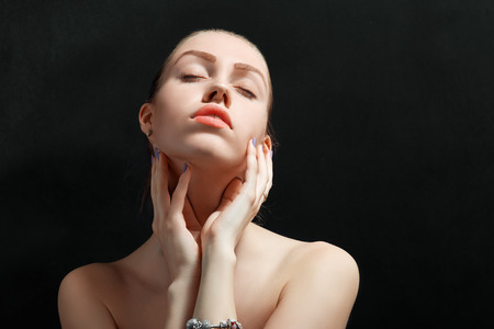 beauty female portrait on black backgroundの写真素材
