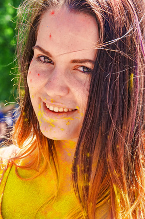 happy girl at Holi Festivalの写真素材