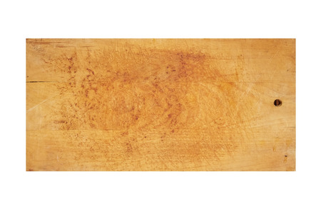 Old grunge wooden cutting kitchen desk board isolated on whiteの写真素材