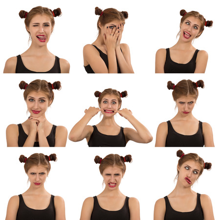beautiful young girl face expressions isolated on whiteの写真素材