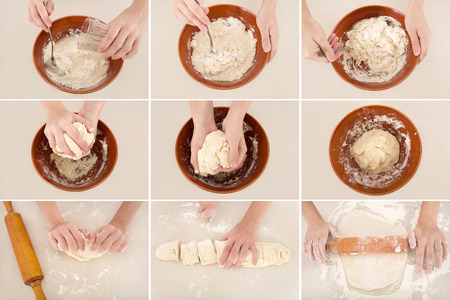 set steps preparation of the homemade doughの写真素材