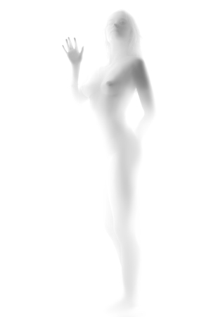 beautiful female silhouette high key monochrome blurred imageの写真素材