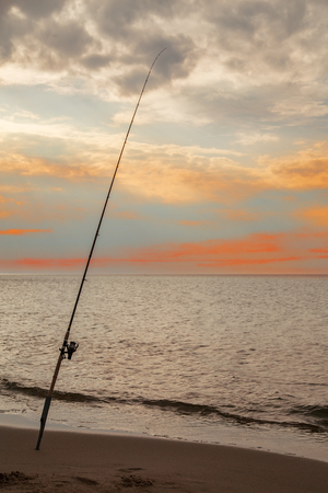 rod on the sea coast night fishingの写真素材