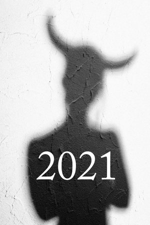 Taurus Zodiac Sign. Astrology and horoscope concept of 2021, shadow with horns on white wall, monochromeの写真素材