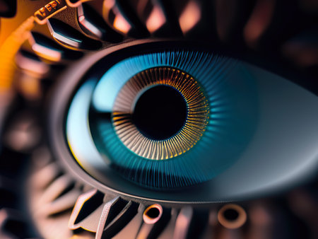 Human eye with using the futuristic technology. Abstract high tech eye concept. round digital eye. AI generative illustrationの写真素材