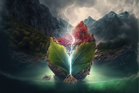 nature healing concept with green leaves, tree, flowers nature environment. AI generated...