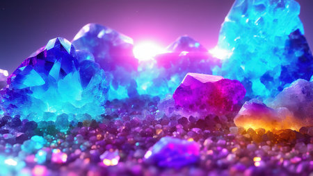 Crystals and Minerals from Gemstones Esoteric spiritual practice. Feng Shui, reiki therapy concept. AI generated imageの素材