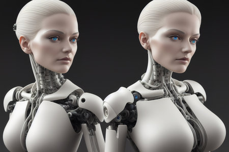 Portrait of a female cyborg robot. Concept for Artificial Intelligence, AI generative illustrationの素材