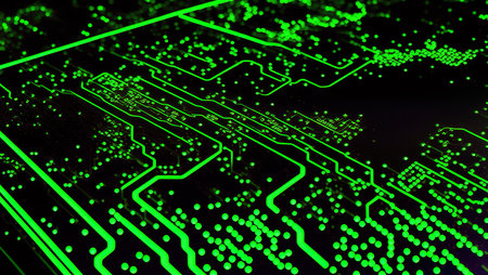 Virtual environment and cyberspace set of glowing screens and network equipment workplace of hacker or programmer blurred background in cyberpunk style. AI generated illustrationの素材