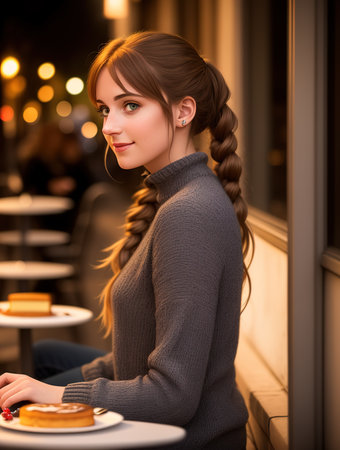 tourist girl walking through the city, Europe, AI generative illustrationの素材