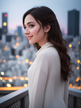 tourist girl walking through the city, Europe, AI generative illustrationの素材