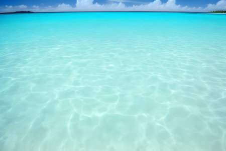 Calm, turquoise clear water for swimming and snorkeling coast at a Hawaii beach. Caribbean turquoise sea beach shore white sand. AI generatedの素材