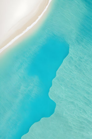 Calm, turquoise clear water for swimming and snorkeling coast at a Hawaii beach. Caribbean turquoise sea beach shore white sand. AI generatedの素材