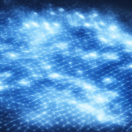 Abstract Futuristic Exploding Pixel Neon Blue Glowing Pattern Connection Communication 5G Energy Network Computer Smart City Internet Technology Background Light Beams. Binary data wave concept. AI generated illustrationの素材