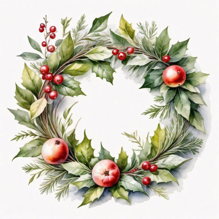 Christmas and New Year Holiday Wreath on White background. Generative aiの素材