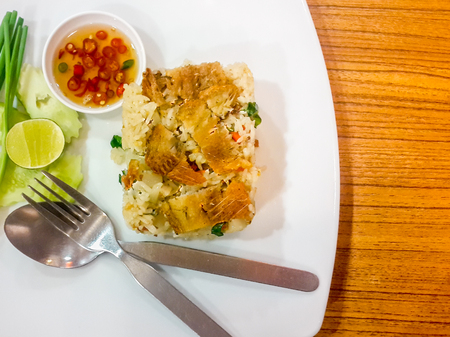 Holy Basil Fried Rice with Crispy Gourami Fishの写真素材