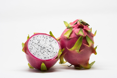Vivid and Vibrant Dragon Fruit isolated against white background.の写真素材