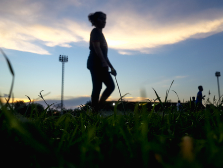 Blurry Silhouette of starting blocks in track and field.の写真素材