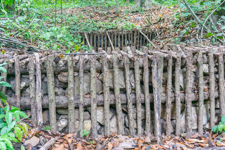 Check dam in a deep forest at Chet sao noi waterfall national park, Thailandの写真素材