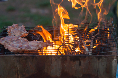 Outdoor charcoal grilled porkの写真素材