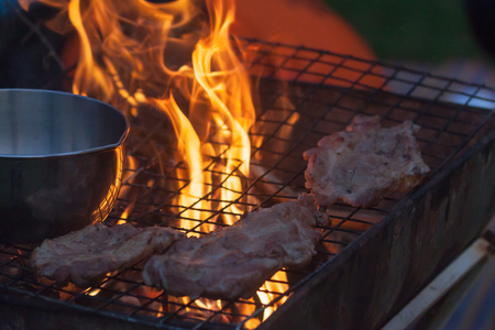 Outdoor charcoal grilled porkの写真素材