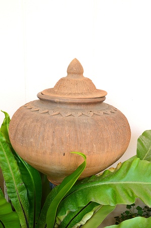 Clay pot on drinking water is the Thai way of lifeの写真素材