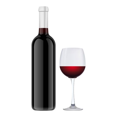 set of wine bottle with wine glass isolate on whitebackground vector illustrationsのイラスト素材