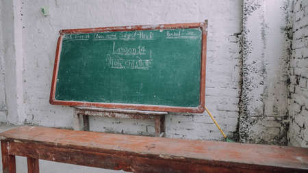 rural area empty classroom with chalkboardの写真素材