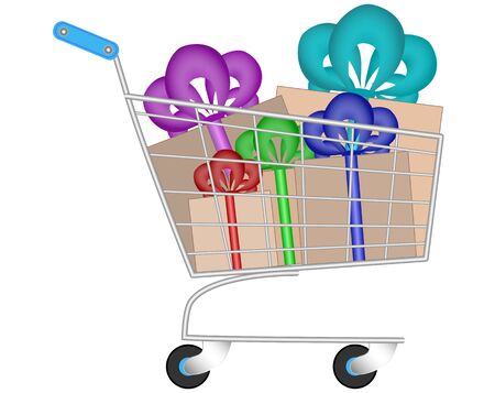 Shopping cart with gifts, boxes with bows, vector illustration, eps 10のイラスト素材