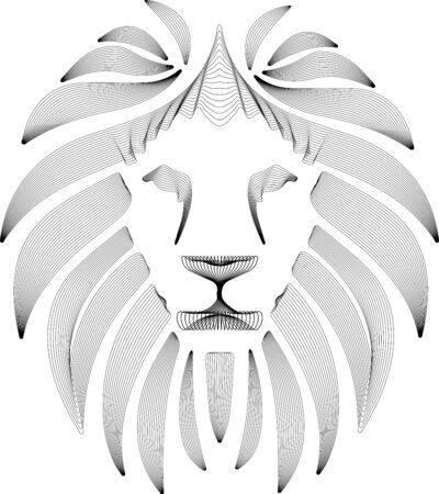 Linear stylized lion. Black and white graphic. Vector illustration can be used as design for tattoo, t-shirt, bag, poster, postcardのイラスト素材