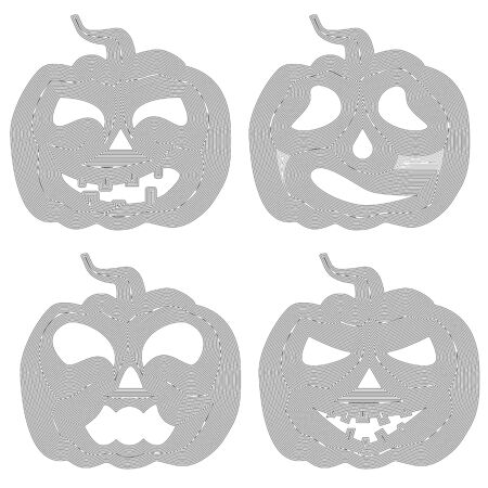 Halloween pumpkin with various expressions, silhouette lines, vector illustrationのイラスト素材