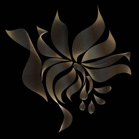 flower silhouette, icon, linear art, golden flower on a black background, vector illustration, eps 10のイラスト素材