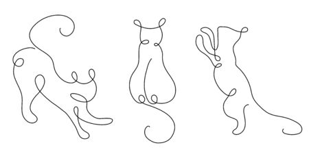 Cats, black lines, linear design vector illustration eps 10のイラスト素材