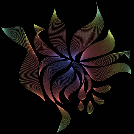 flower silhouette, icon, linear art, color flower on a black background, vector illustrationのイラスト素材
