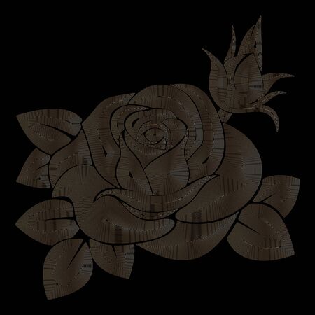 Rose on a black background, golden rose, linear art, vector illustrationのイラスト素材
