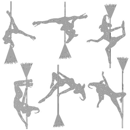 set of witch silhouette on a broomstick with black lines on a white background, vector illustrationのイラスト素材