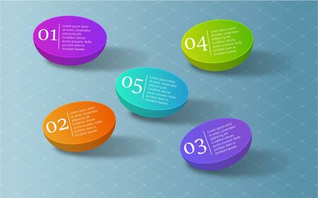 infographics, colored 3D circles, step 1 to 5 vector illustrationのイラスト素材