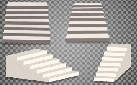Set of white stairs. Isolated staircase, 3d staircase. Step ladder architecture element, vector illustrationのイラスト素材